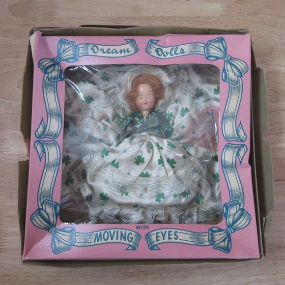Dream Doll 7.5" Irish Shamrocks Dress Original Window Box 1950s - Picture 2 of 9